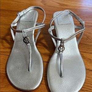 Tory Burch Metallic Silver Sandals
